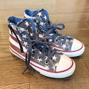 Converse All Star High Top Sneakers Kids Size 13 American Flag Print Zip Closure
